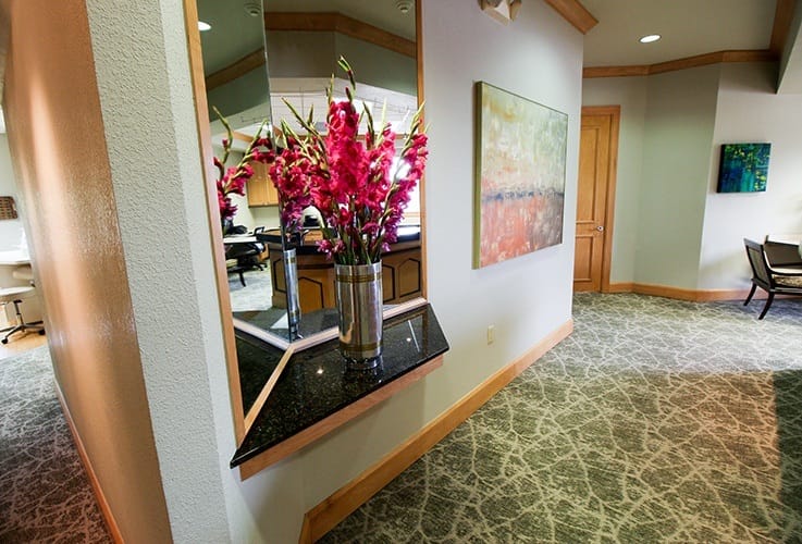 Flowers and artwork in waiting room